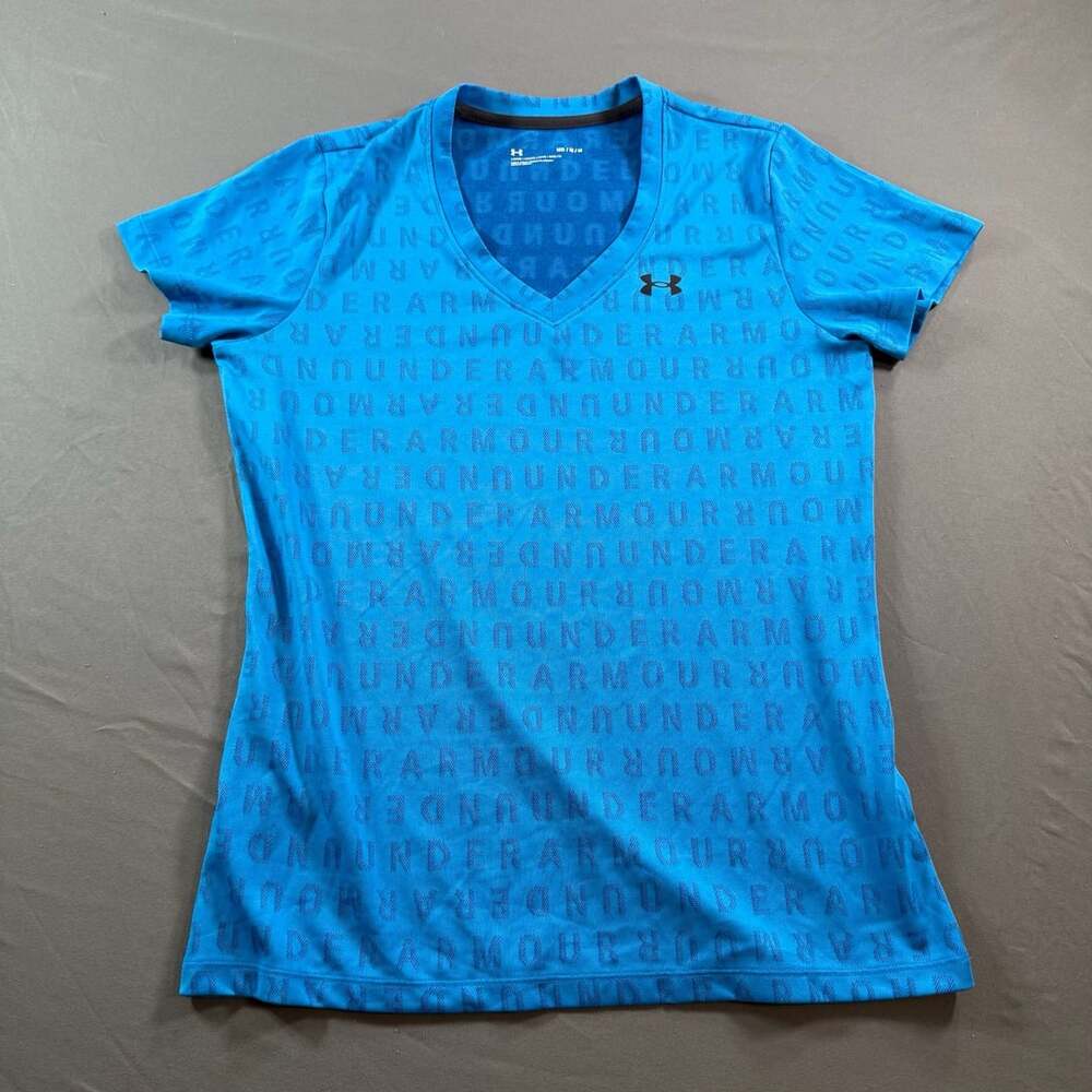 Under Armour Women’s Medium Blue Logo Print V-Neck Athletic Shirt